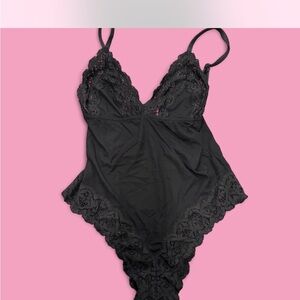 💕 Victoria's Secret Very Sexy Black Lace Trim Ribbed Bodysuit 💕